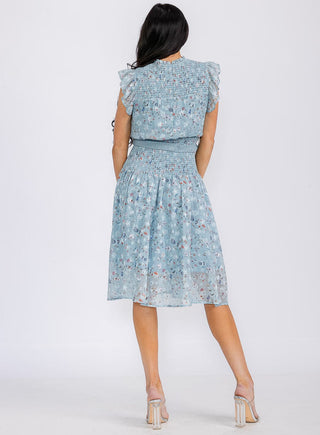 The Clothing Company Flutter Sleeve Smocked Floral Midi Dress – Mist Garden Print