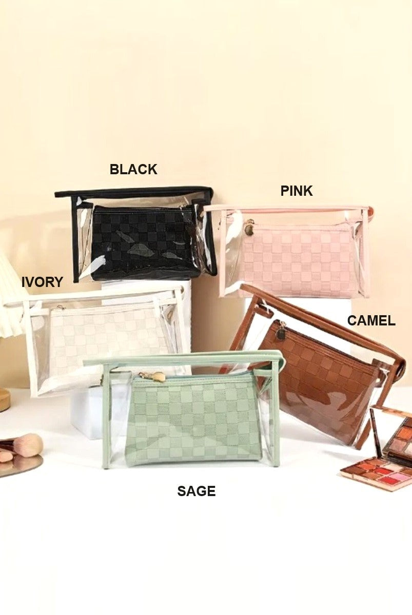 ClearView Chic—2-Piece Textured Travel Pouch Set