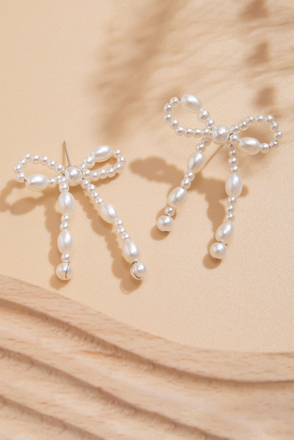 White Faux Pearl Beaded Bows Pierced Earrings