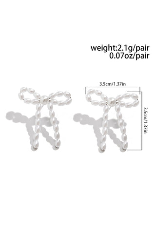 White Faux Pearl Beaded Bows Pierced Earrings