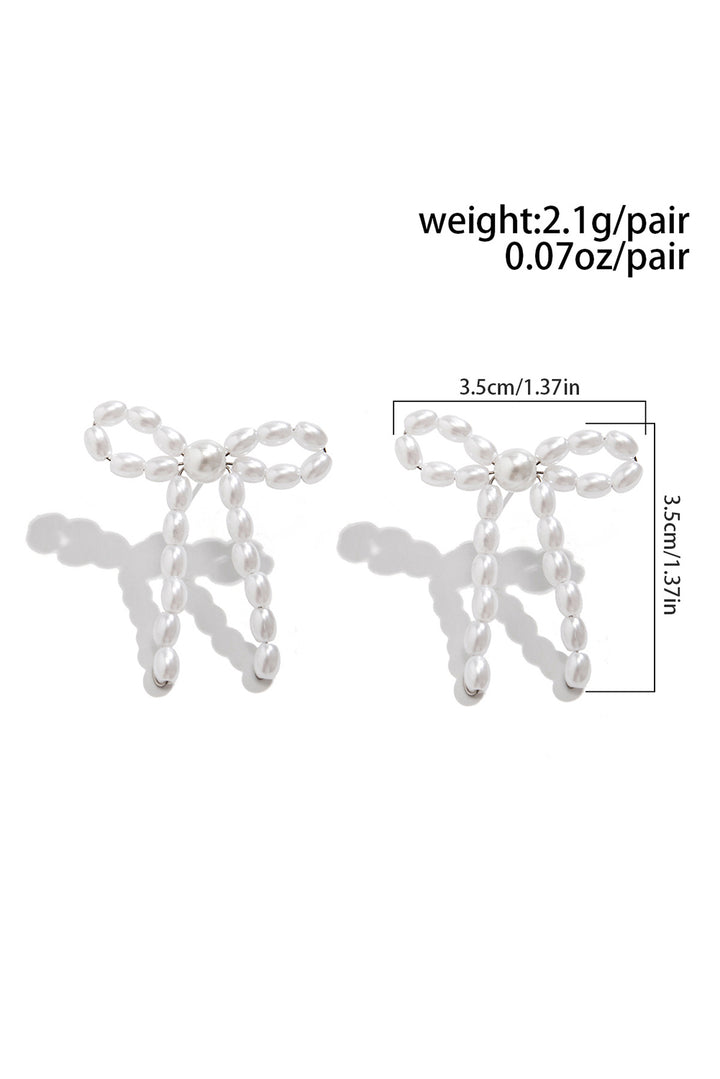 White Faux Pearl Beaded Bows Pierced Earrings