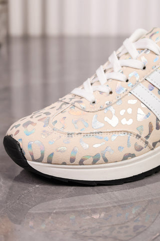 Ivory Glow leopard sneaker, back view with gold-tone heel detail