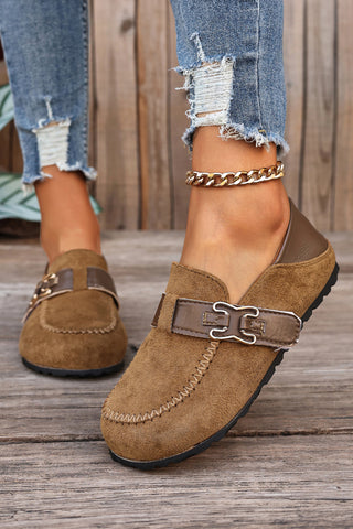 Saddle Tan Faux Suede Buckle Slip-On Shoes