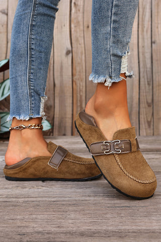 Saddle Tan Faux Suede Buckle Slip-On Shoes