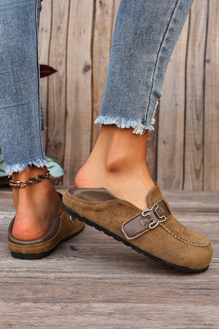 Saddle Tan Faux Suede Buckle Slip-On Shoes