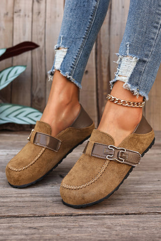 Saddle Tan Faux Suede Buckle Slip-On Shoes