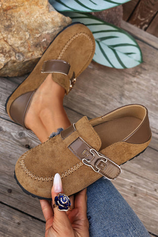 Saddle Tan Faux Suede Buckle Slip-On Shoes