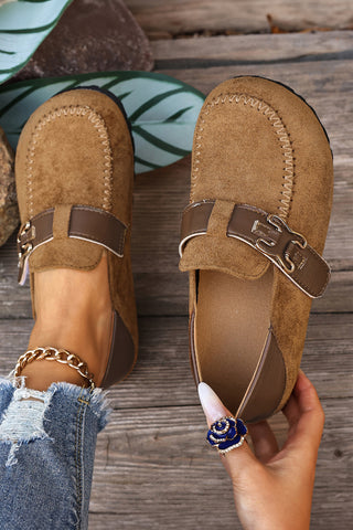 Saddle Tan Faux Suede Buckle Slip-On Shoes