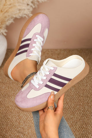 Violet League lavender colorblock sneakers, top-down view showing lace-up front