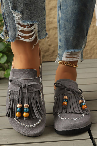 Luke & Estelle Boho Wanderlust Fringed Faux Suede Clogs