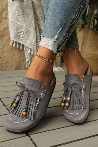 Luke & Estelle Boho Wanderlust Fringed Faux Suede Clogs