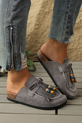 Luke & Estelle Boho Wanderlust Fringed Faux Suede Clogs