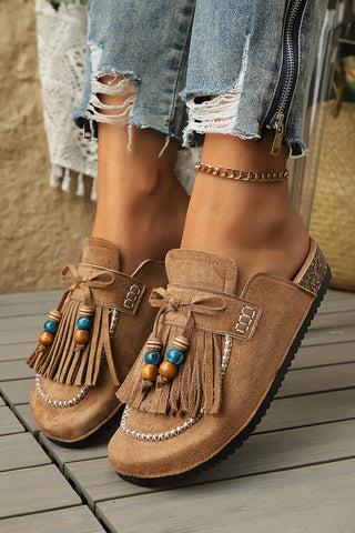 Luke & Estelle Boho Wanderlust Fringed Faux Suede Clogs