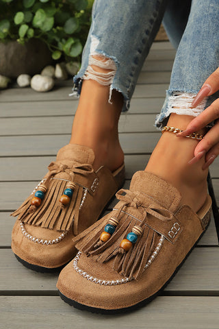 Luke & Estelle Boho Wanderlust Fringed Faux Suede Clogs