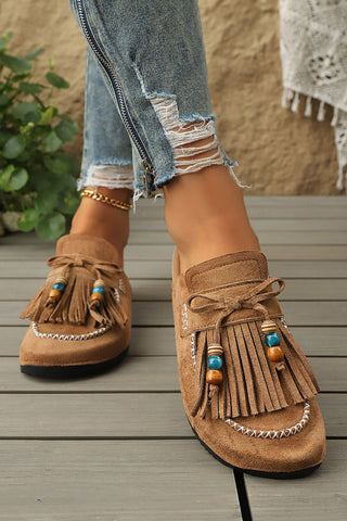 Luke & Estelle Boho Wanderlust Fringed Faux Suede Clogs