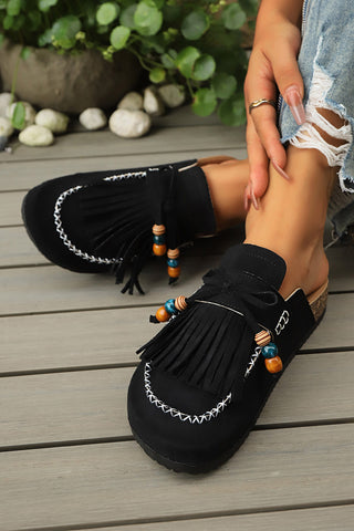 Luke & Estelle Boho Wanderlust Fringed Faux Suede Clogs