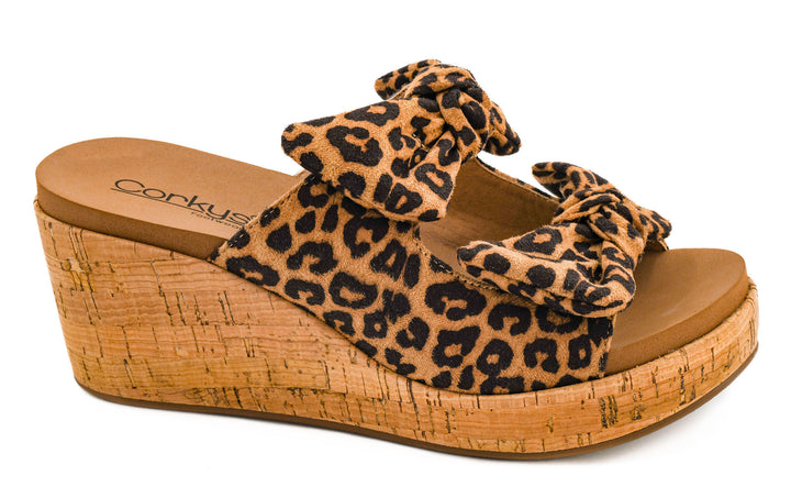 Corkys Bowed Up Wedge – Leopard Print Sass