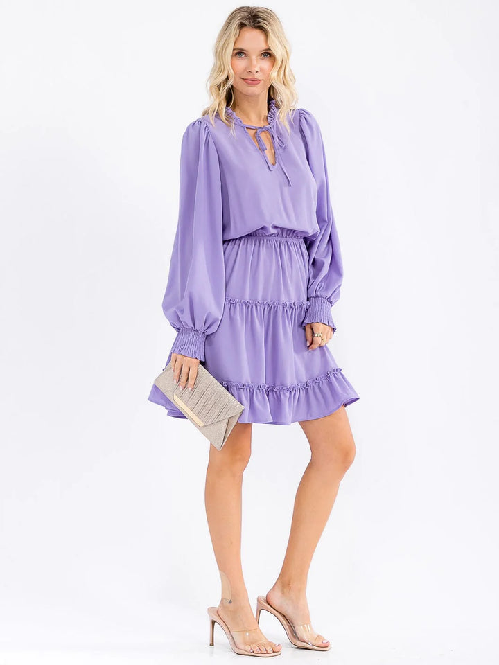 Vine & Love Lavender Chiffon Tiered Dress with Smocked Waist