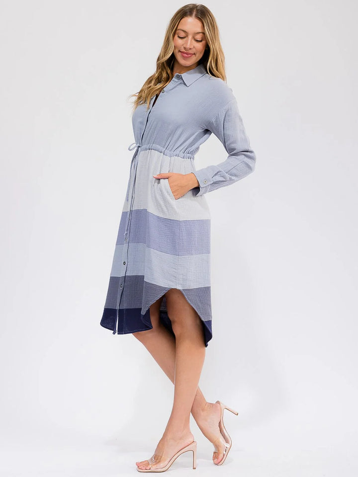 Mystree Gradient Blues Button-Front Shirt Dress