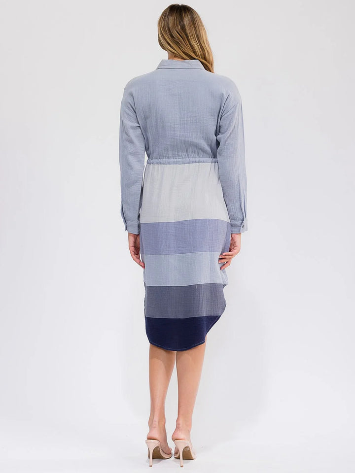 Mystree Gradient Blues Button-Front Shirt Dress