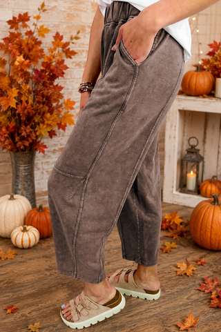 Cocoa Mineral Wash Barrel Leg Pants
