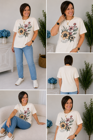 I Will Walk by Faith Floral Graphic Tee – Faith-Based Boutique Style with Feminine Floral Charm