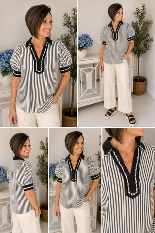 Uptown Stripe Contrast Blouse