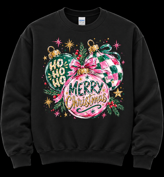 Black rhinestone ornament Christmas sweatshirt front view