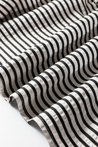 Classic Stripe Ruffle Sleeve Midi Dress – Contrast Trim Detail