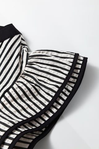 Classic Stripe Ruffle Sleeve Midi Dress – Contrast Trim Detail