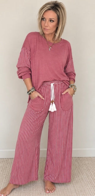 Porch Swing Raw Seam Patchwork Two-Piece Lounge Set