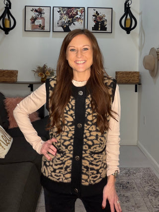 Luke & Estelle Gilded Leopard Knit Sweater Vest