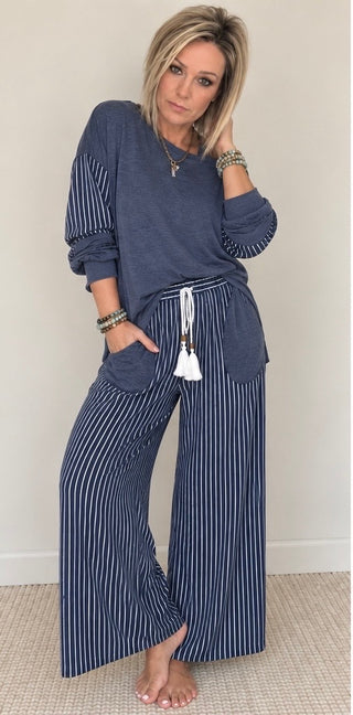 Porch Swing Raw Seam Patchwork Two-Piece Lounge Set