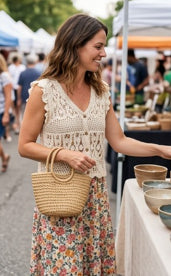Vintage-Vibe Ruffle Sleeve Crochet Vest | Artisanal Boutique Find
