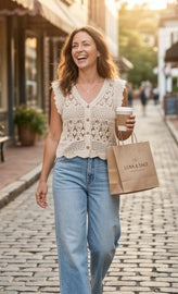 Vintage-Vibe Ruffle Sleeve Crochet Vest | Artisanal Boutique Find