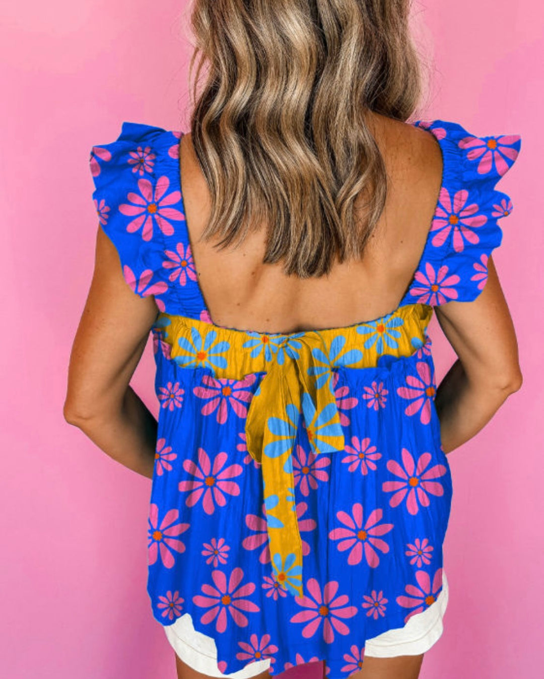 Blue Floral Baby Doll Tank Blouse