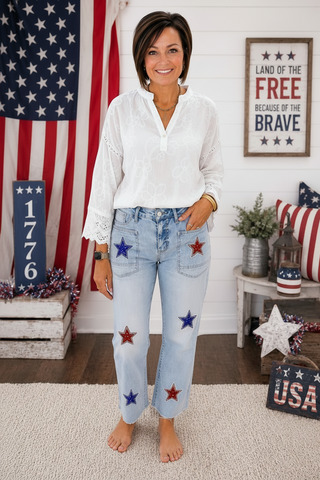 Luke & Estelle Star-Spangled Straight Leg Jeans