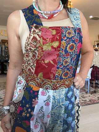 Boho Patchwork Flare Overalls | Bohemian Block Print