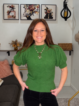 Merry & Bright Mohair Puff Sleeve Knit Top