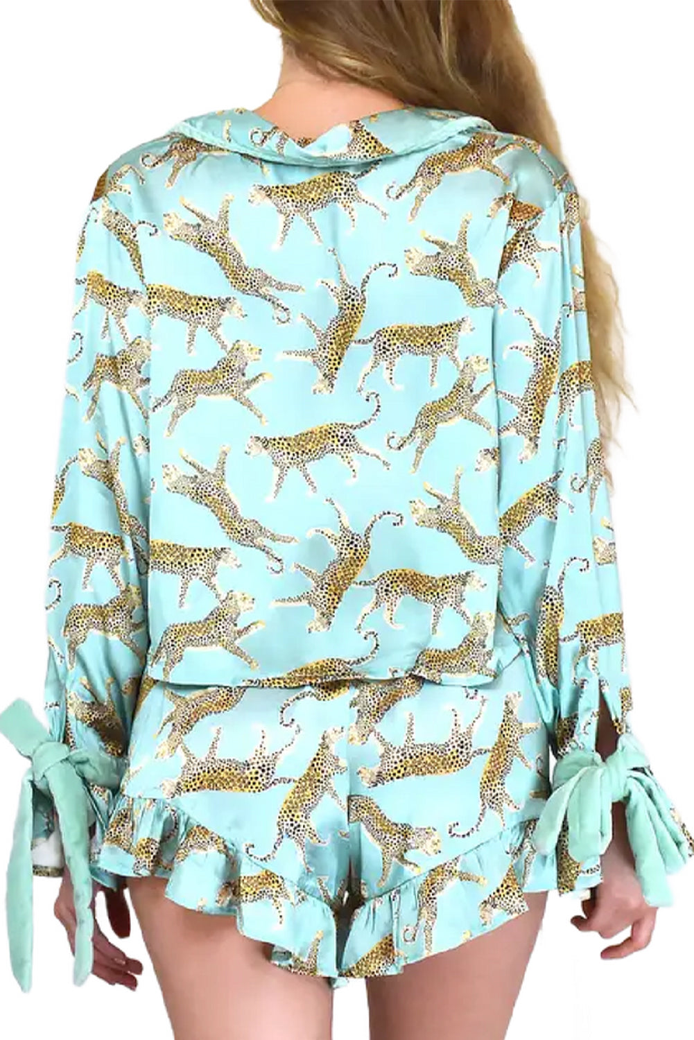 ✨Wildly Dreamy Satin Pajama Set – Mint Leopard Lounge Shorts & Top✨
