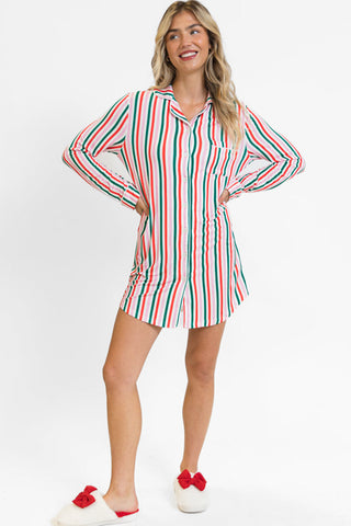 🎅 “Merry Morning Striped Nightshirt” – Cozy Christmas Comfort ❤️💚