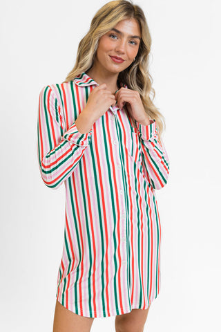 🎅 “Merry Morning Striped Nightshirt” – Cozy Christmas Comfort ❤️💚
