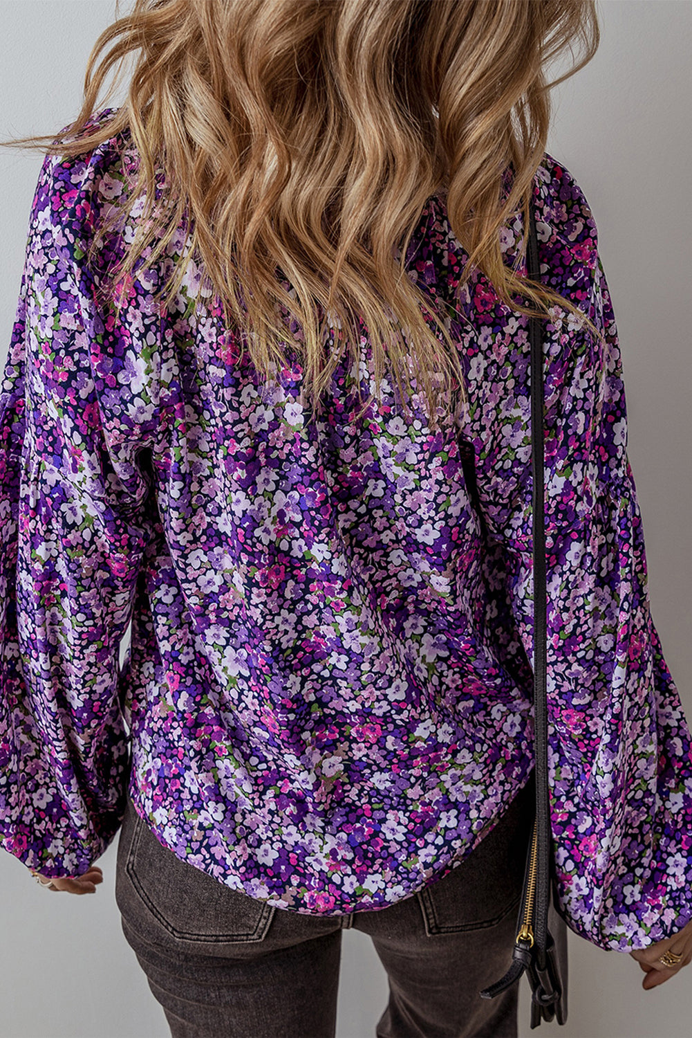 Violet Bloom Boho Blouse – Floral Flare &amp; Luxe Draping