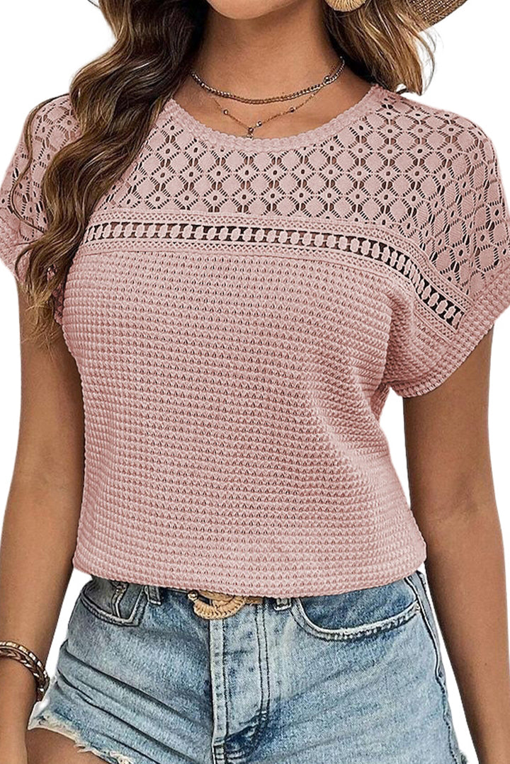 Blush Daydream Lace-Yoke Waffle Top