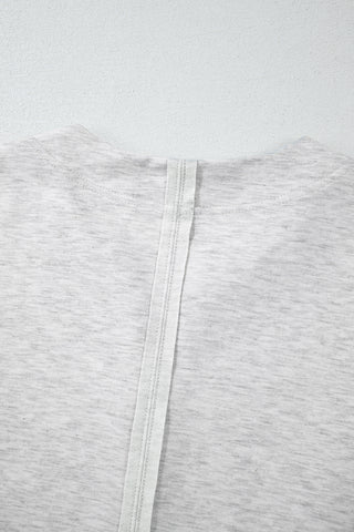 Two Tone Gray Waffle Knit Patched Buttoned V Neck Top