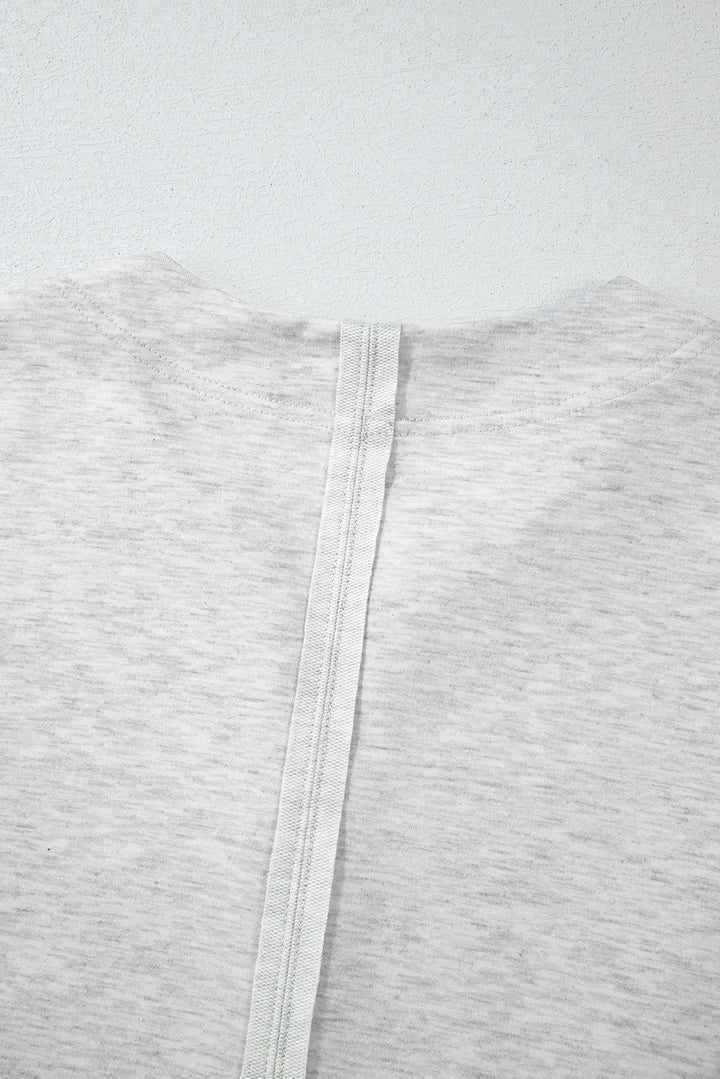 Two Tone Gray Waffle Knit Patched Buttoned V Neck Top