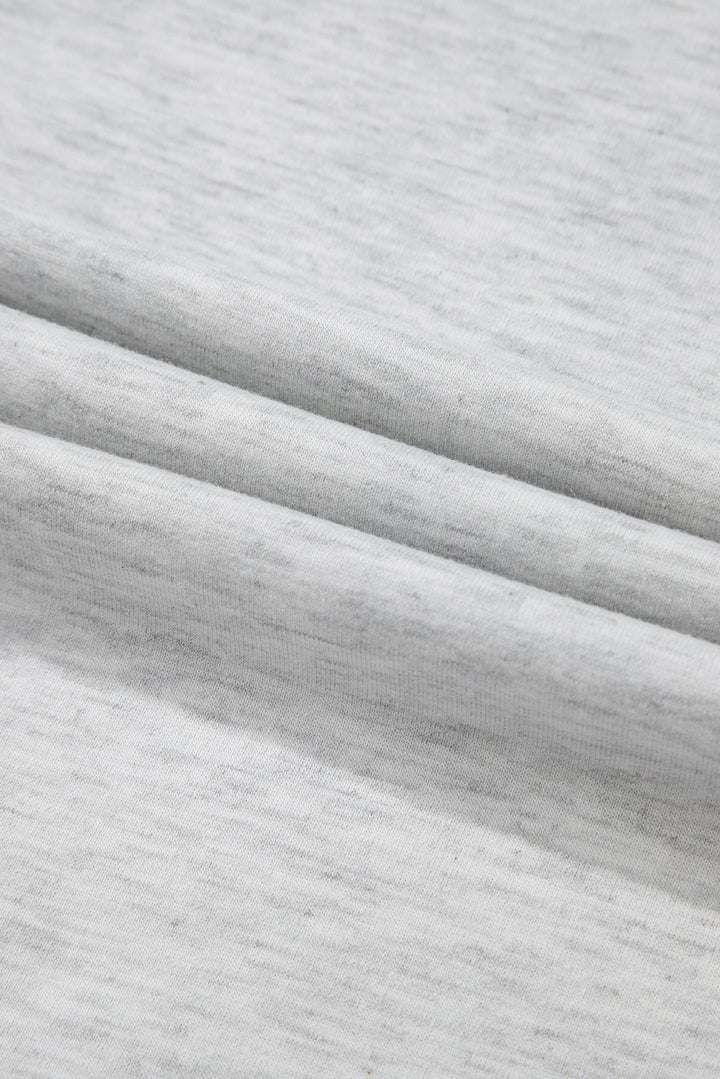 Two Tone Gray Waffle Knit Patched Buttoned V Neck Top