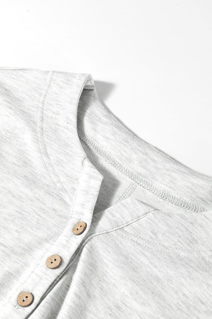 Two Tone Gray Waffle Knit Patched Buttoned V Neck Top