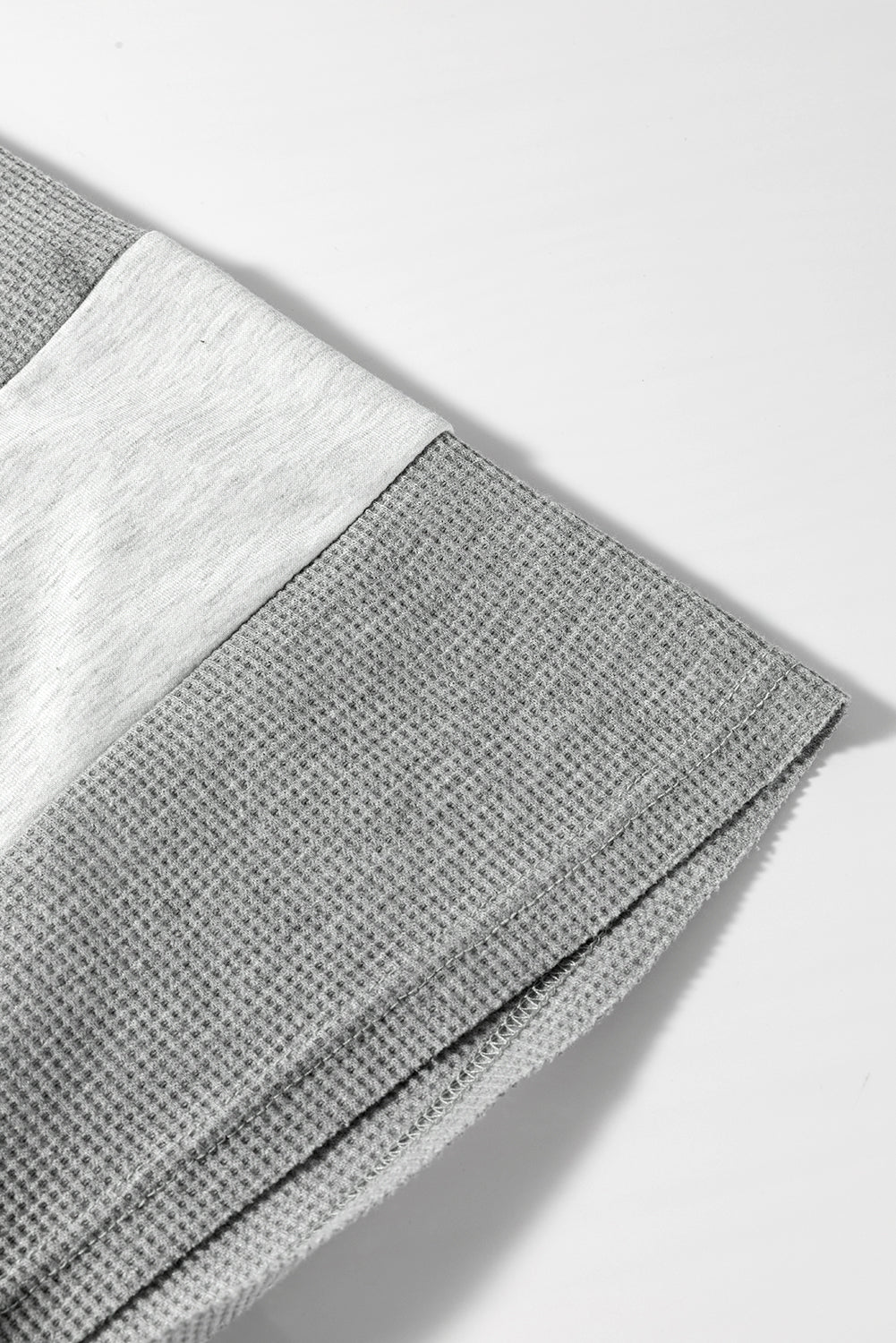 Two Tone Gray Waffle Knit Patched Buttoned V Neck Top