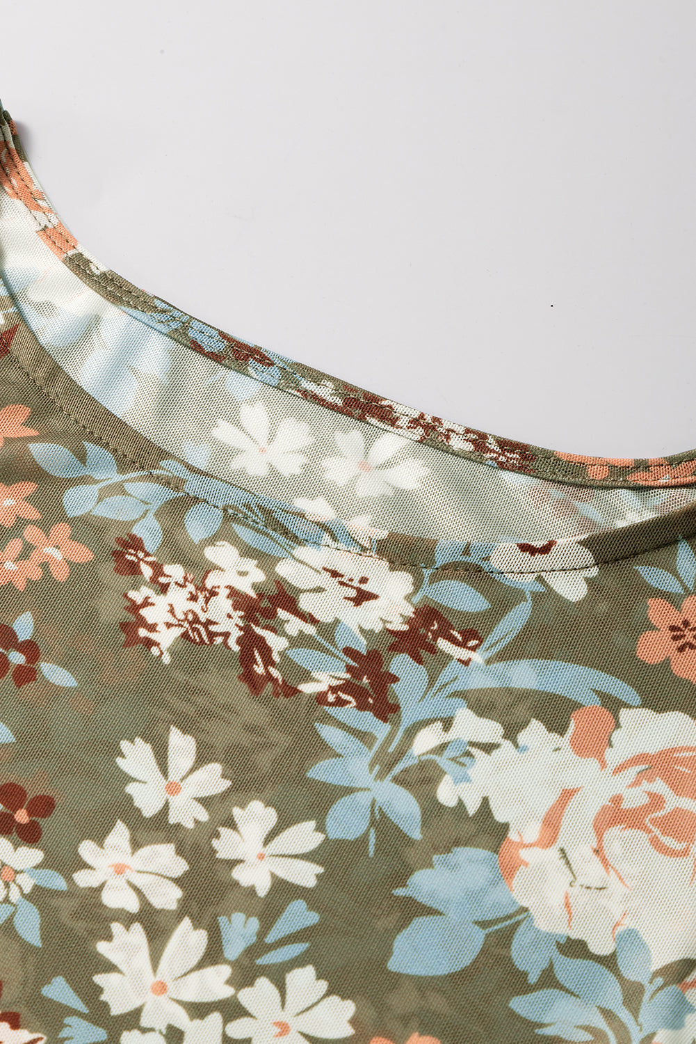 Sage Blossom Mesh Floral Fitted Blouse